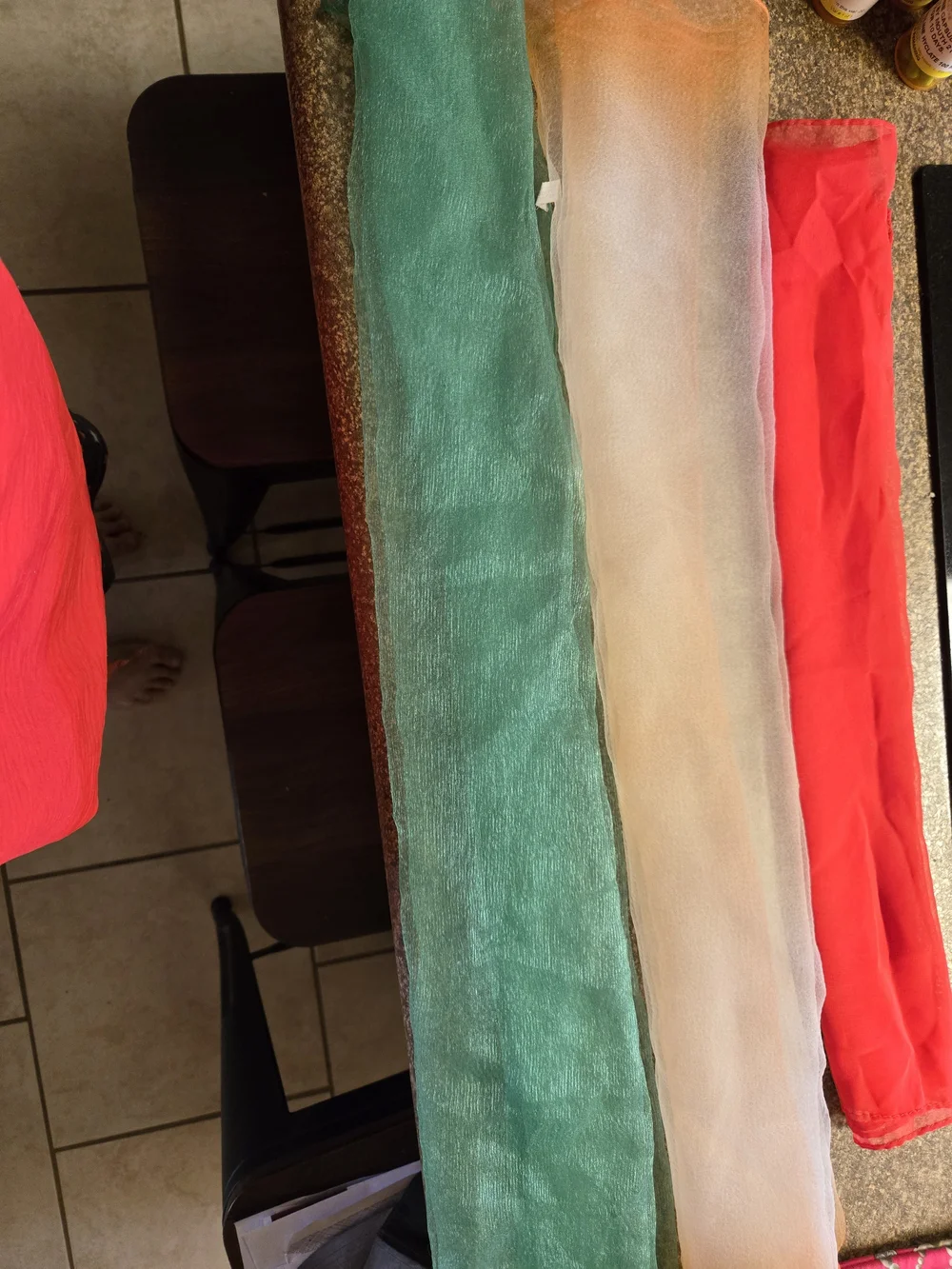 Vintage 1970s Head  Scarves.    Green/orange /red.   Retro.